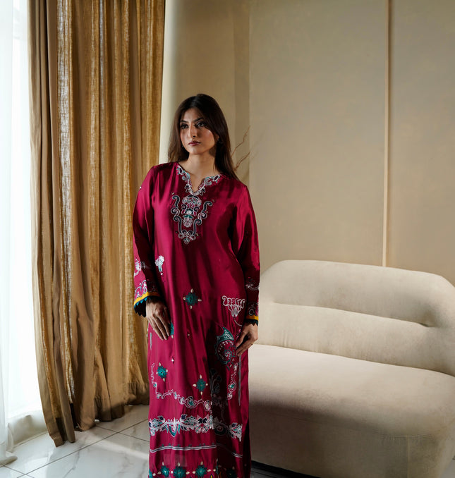 CRIMSON SILK 2-PIECE KAFTAN