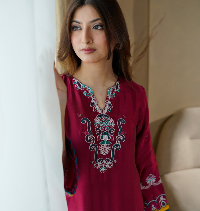 CRIMSON SILK 2-PIECE KAFTAN