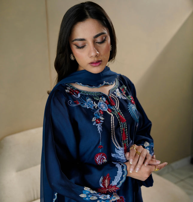MIDNIGHT BLUE SILK 3- PIECE KAFTAN