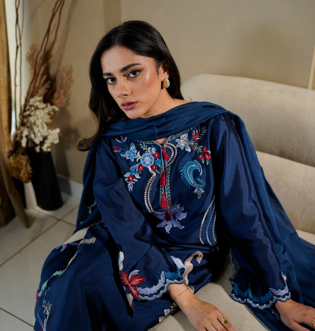 MIDNIGHT BLUE SILK 3- PIECE KAFTAN