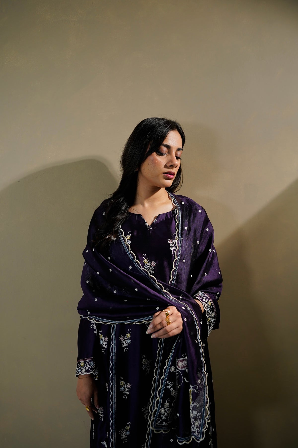 Deep Plum 3-Piece Kaftan — front view