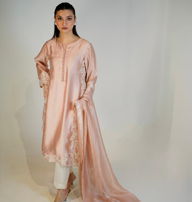 SOFT PEACH SHEESHA SILK 3-PIECE SUIT