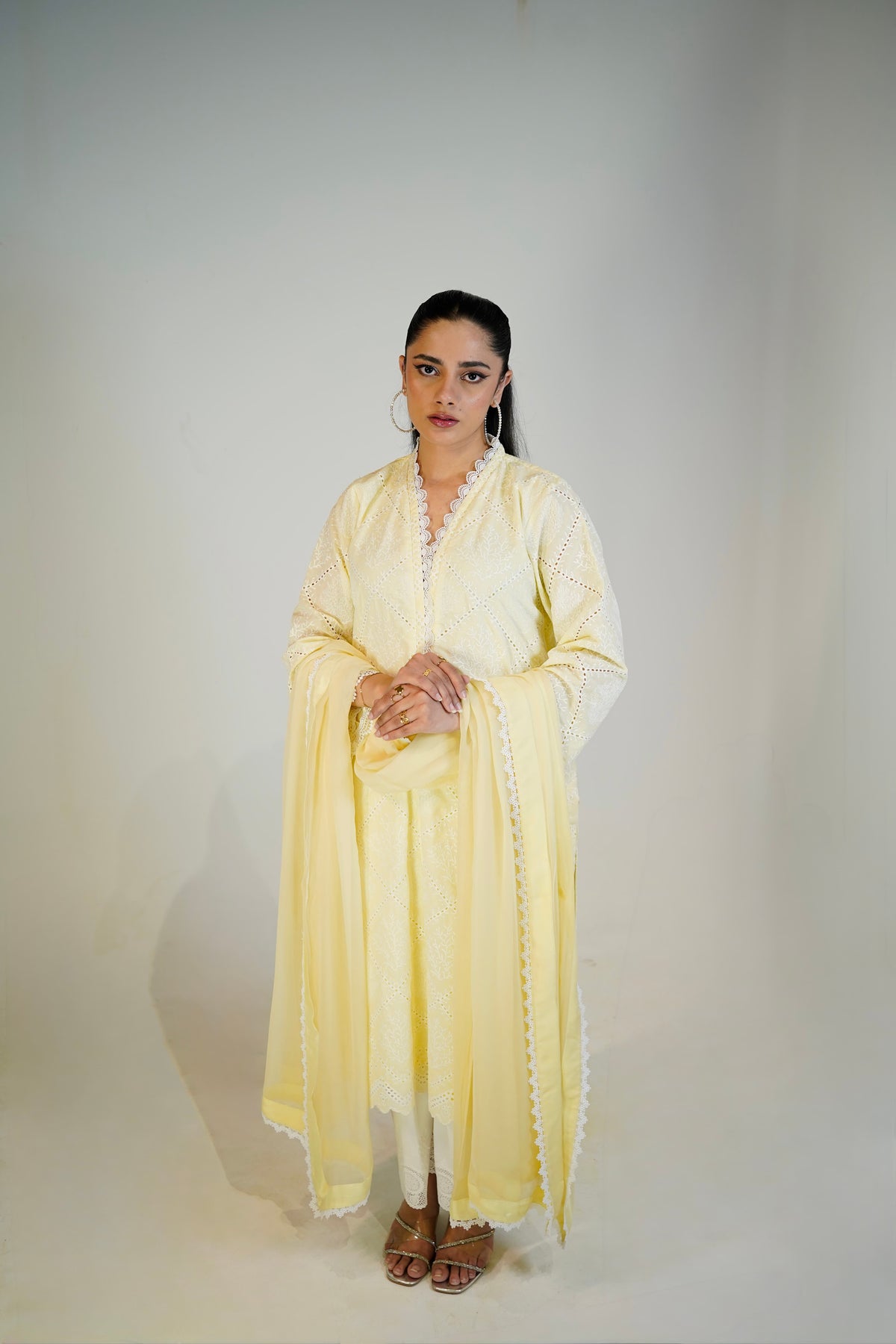 Lemon Chikankari Suit — back view