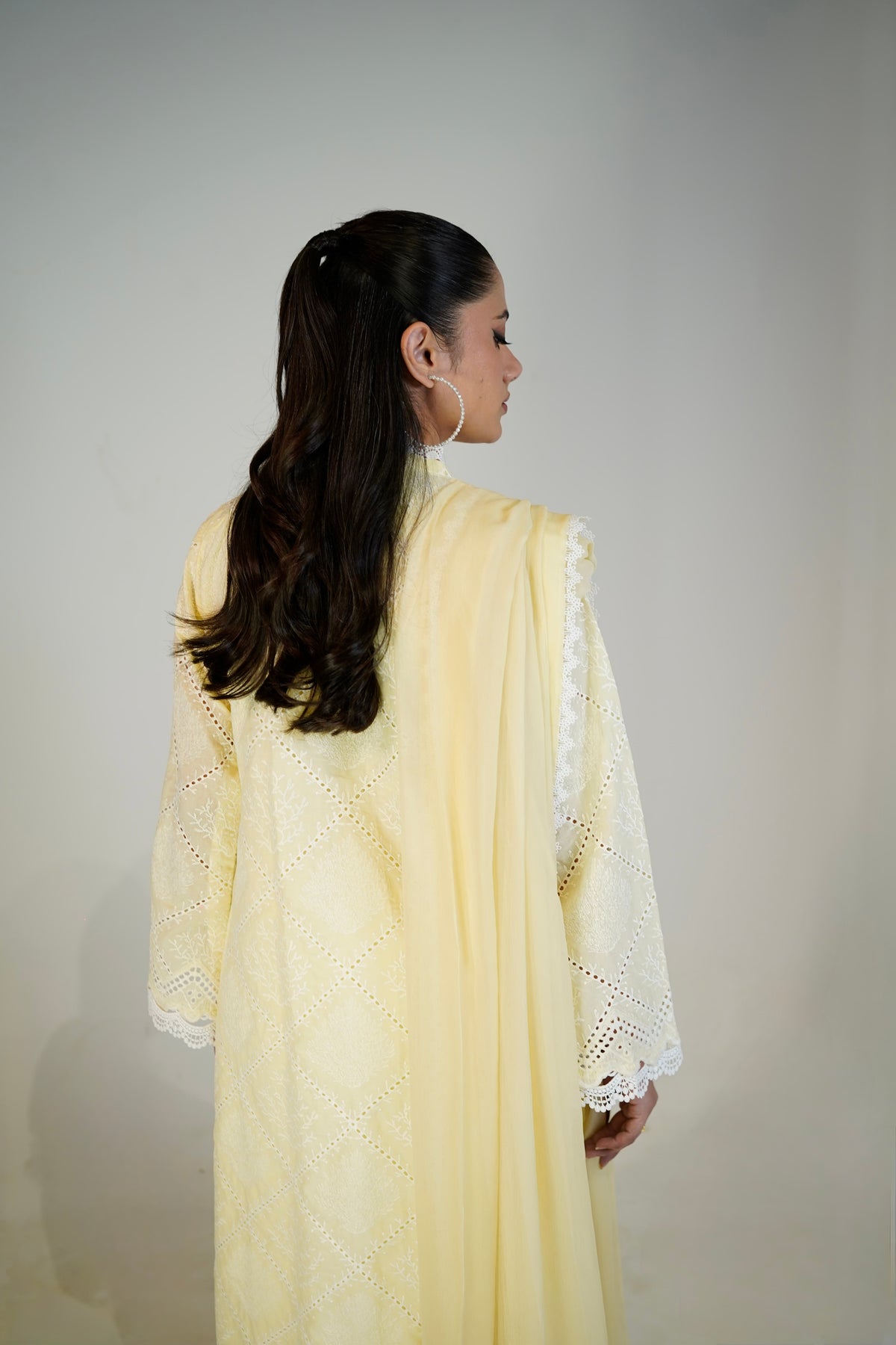 Lemon Chikankari Suit styled with dupatta