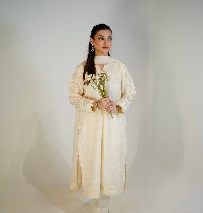 Off-White Chikankari Suit — back view
