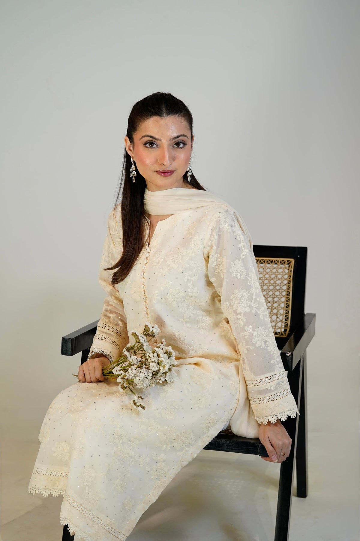 Off-White Chikankari Suit styled with dupatta
