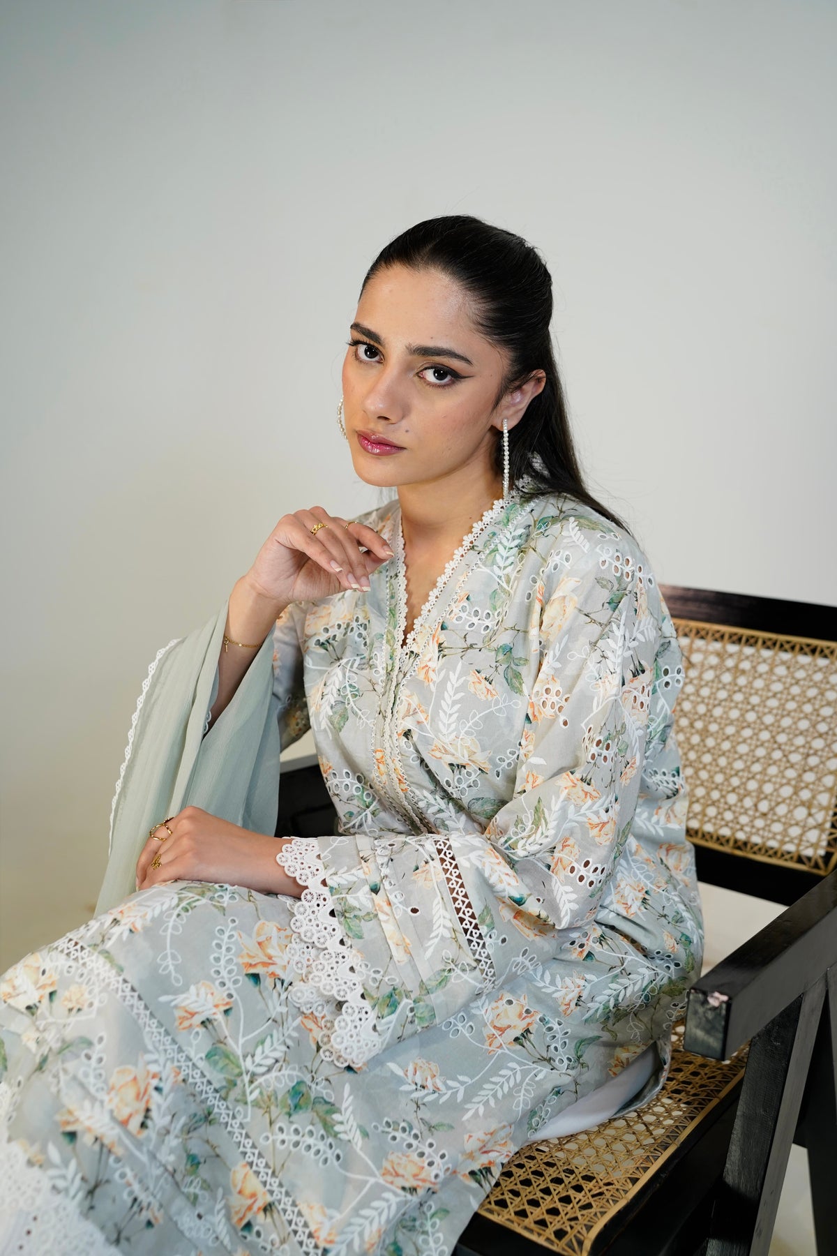 Sage Green Chikankari Suit styled with dupatta
