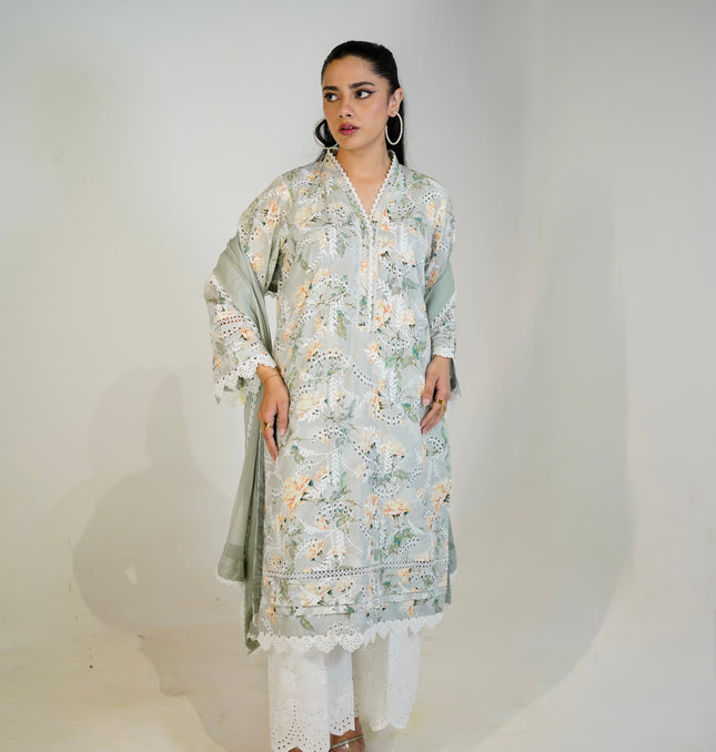 Sage Green Chikankari 2-Piece Suit — front view