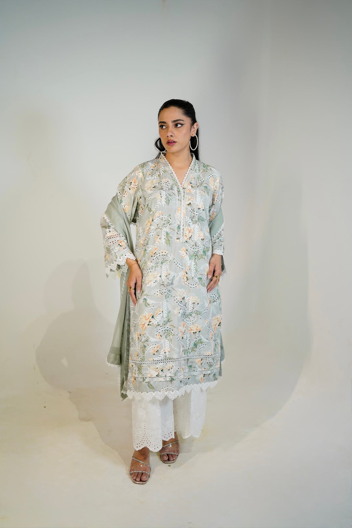 Sage Green Chikankari 2-Piece Suit — front view