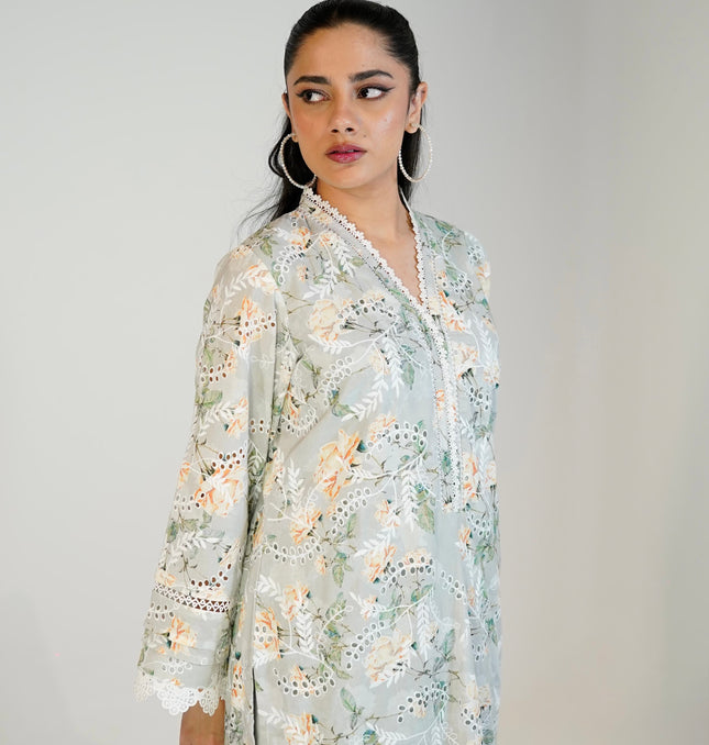 Sage Green Chikankari Suit — back view