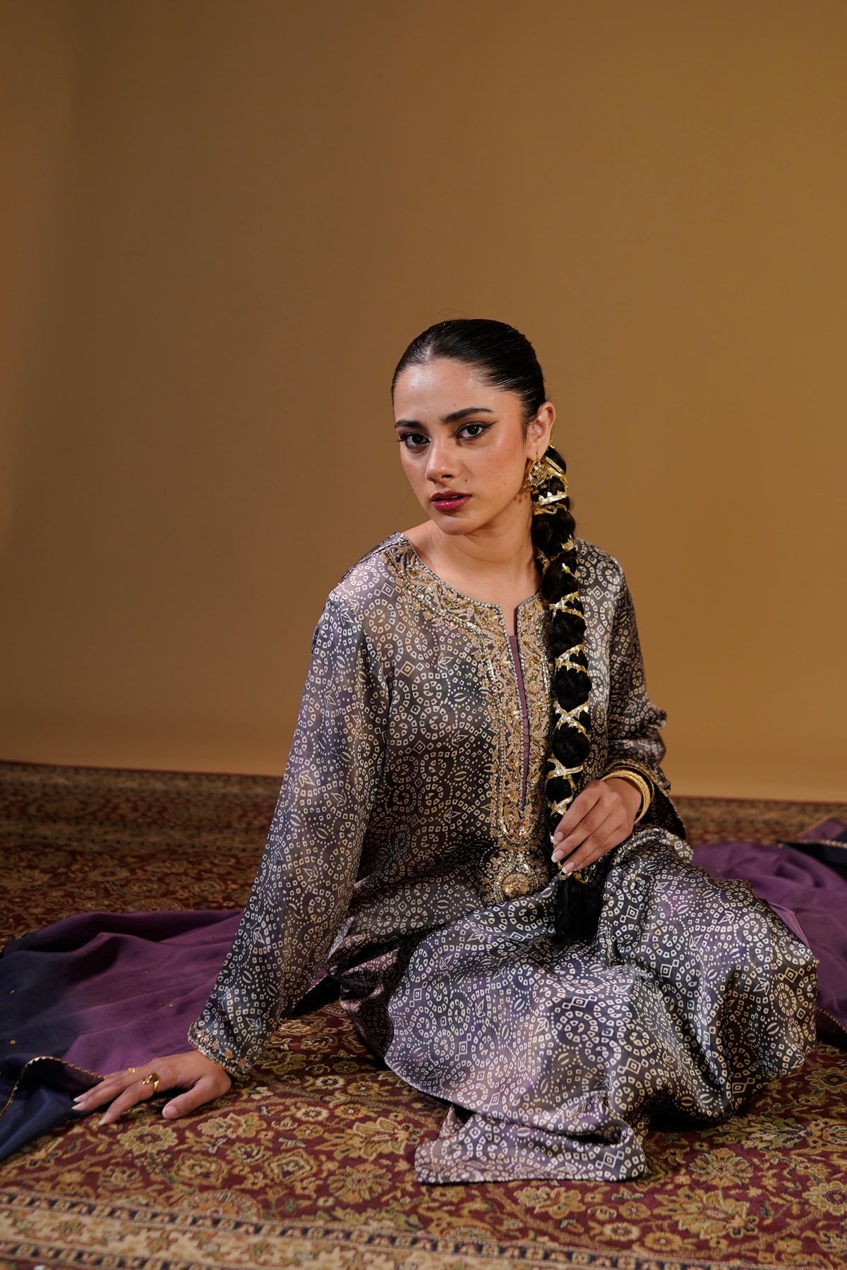 Lilac Tie-Dye Chunri Suit styled with dupatta