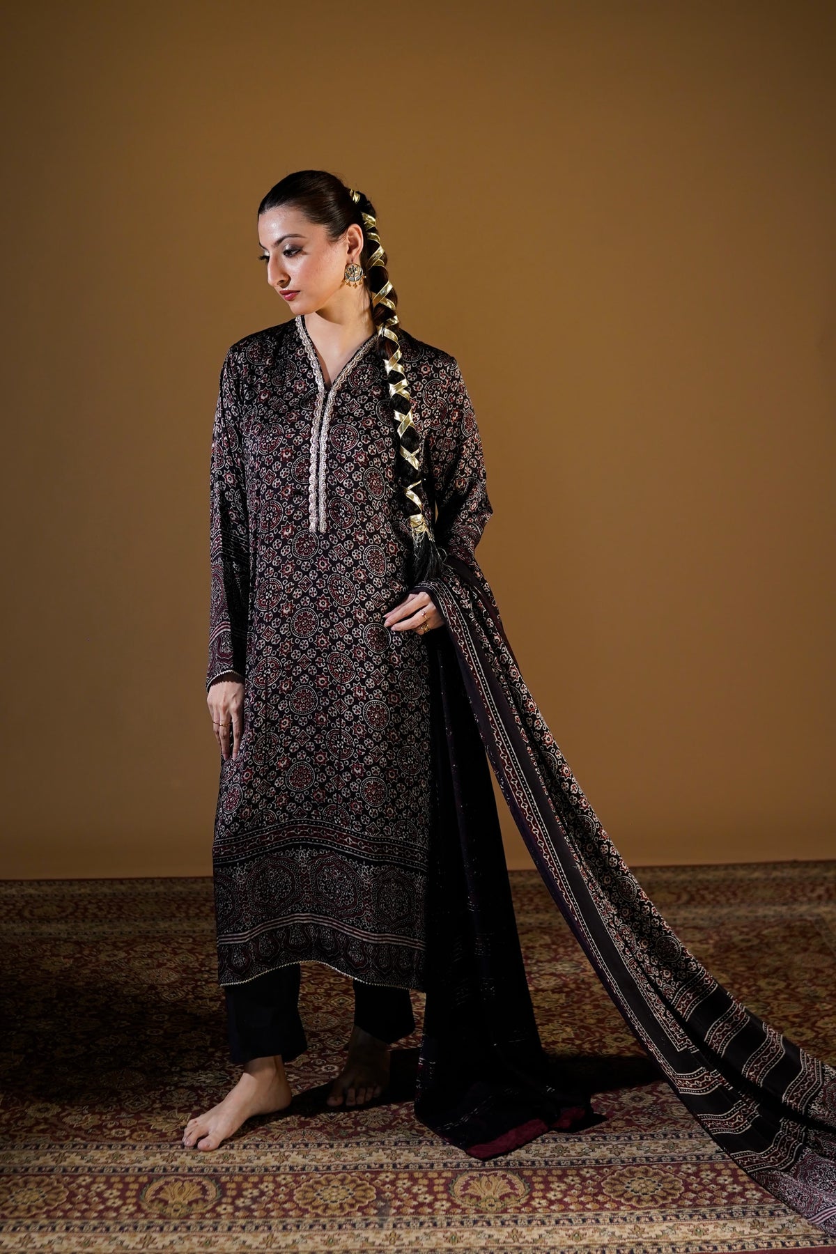 Black Ajrak 3-Piece Suit — back view