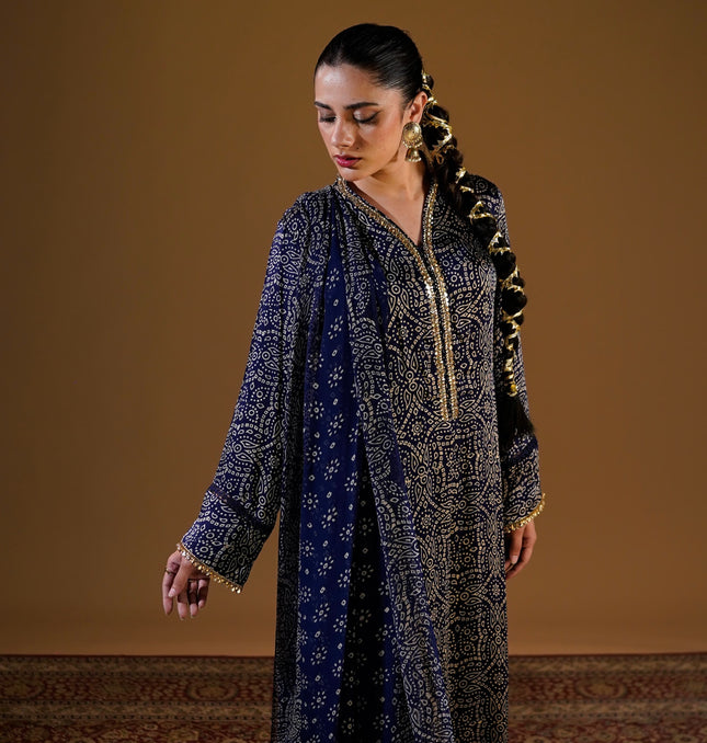 Sapphire Blue Chunri Suit — back view