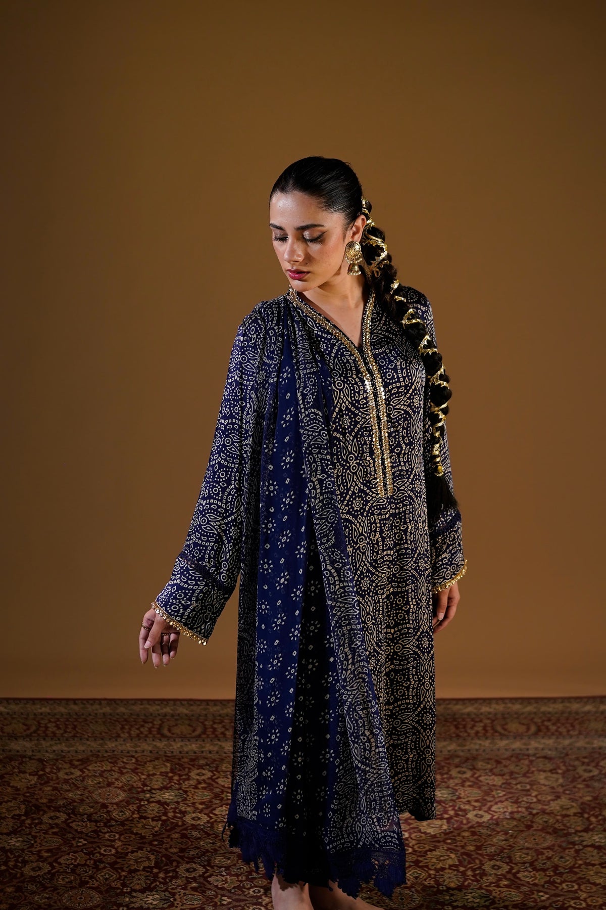 Sapphire Blue Chunri Suit — back view
