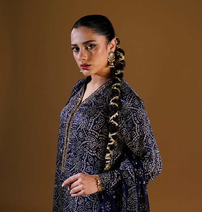 Sapphire Blue Chunri 3-Piece Suit — front view