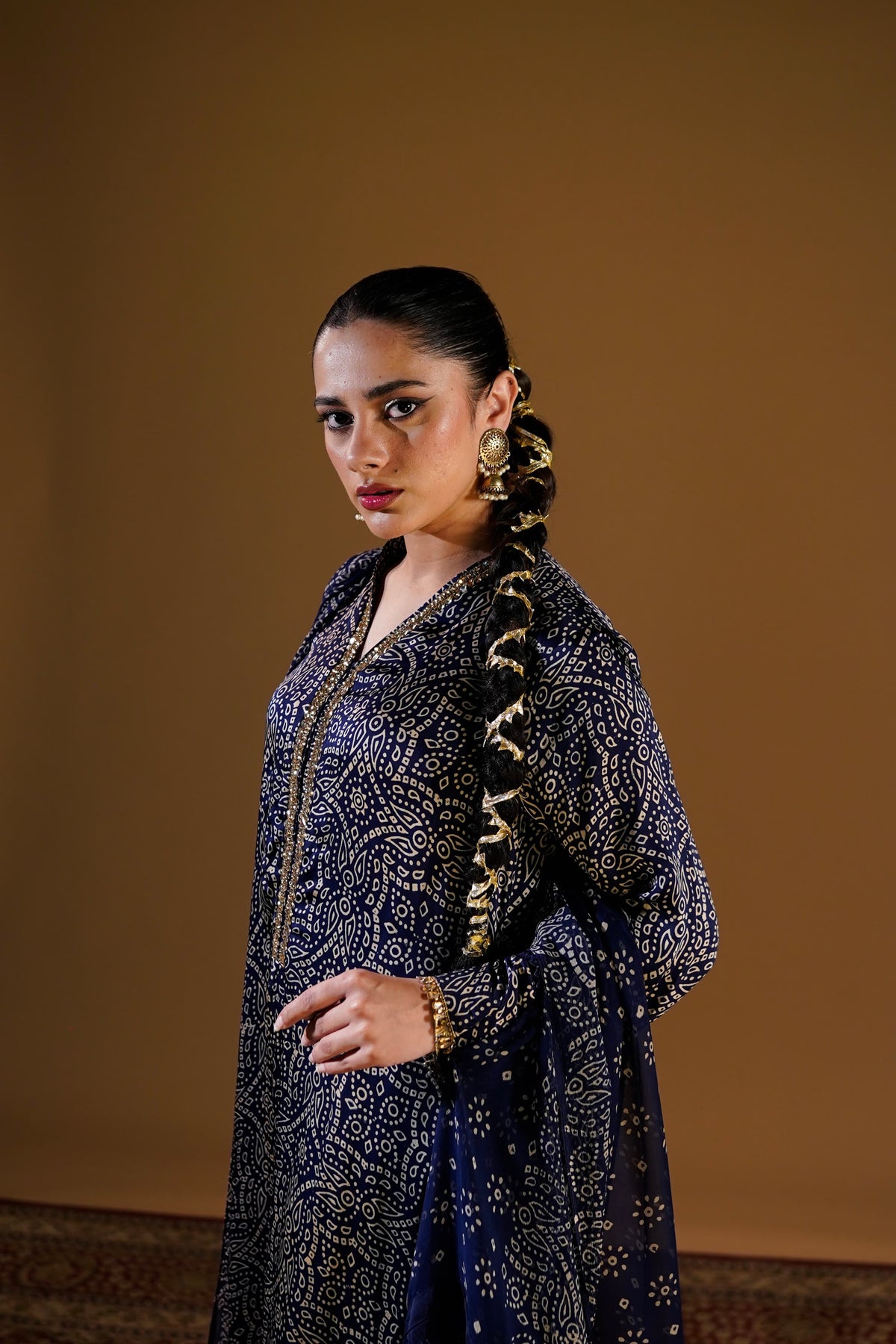 Sapphire Blue Chunri 3-Piece Suit — front view