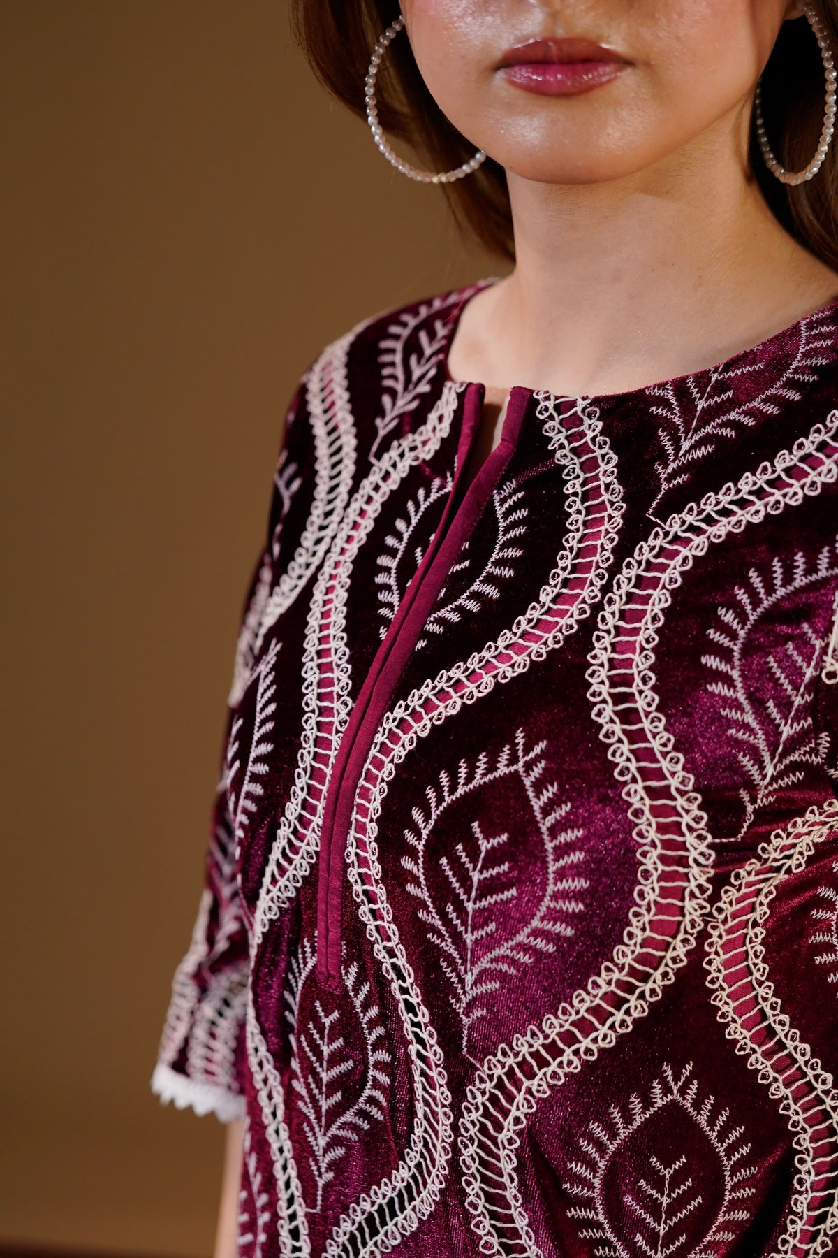 Ruby Velvet Suit styled with silk shalwar