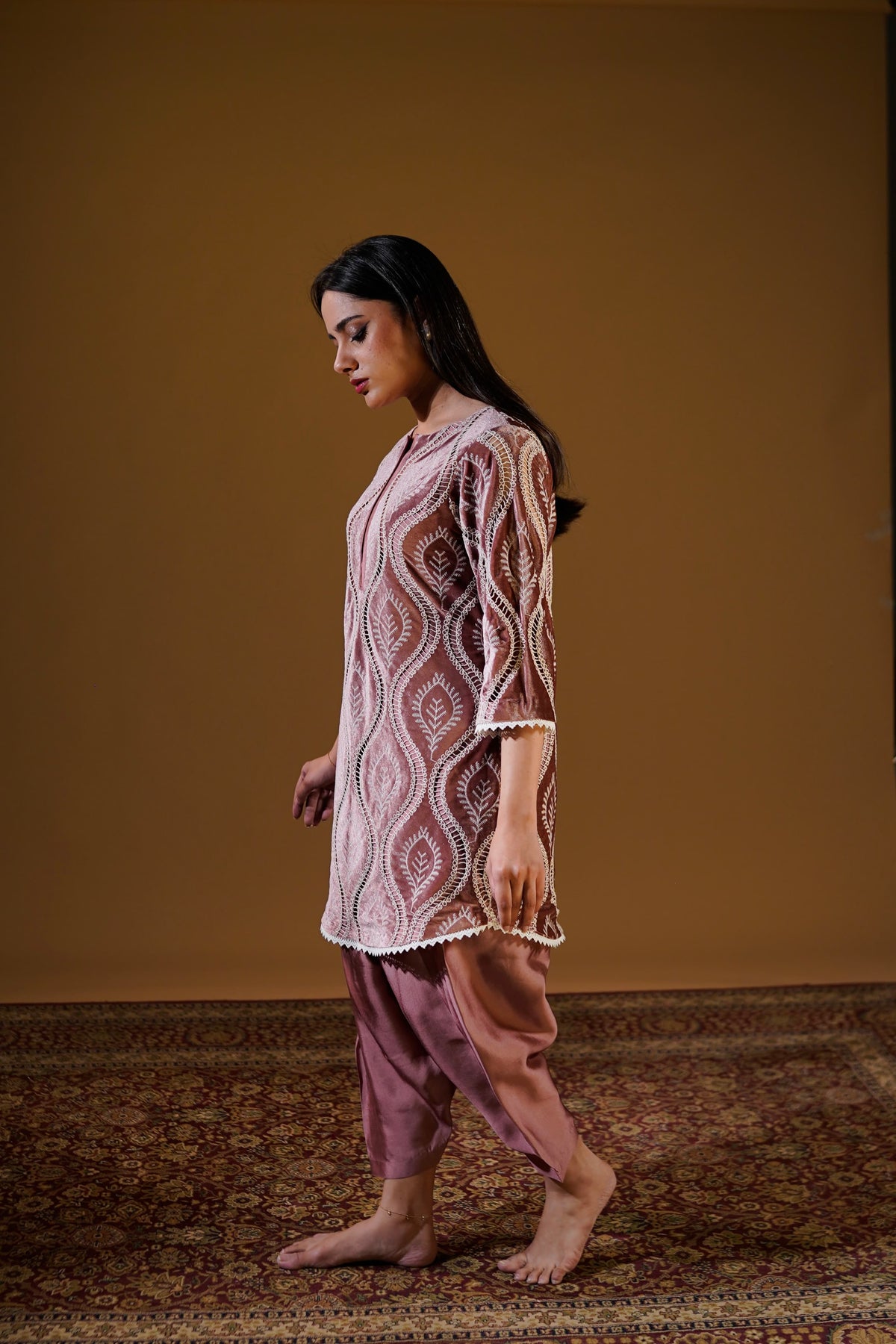 Lace and pattern detail on Rose Velvet Suit