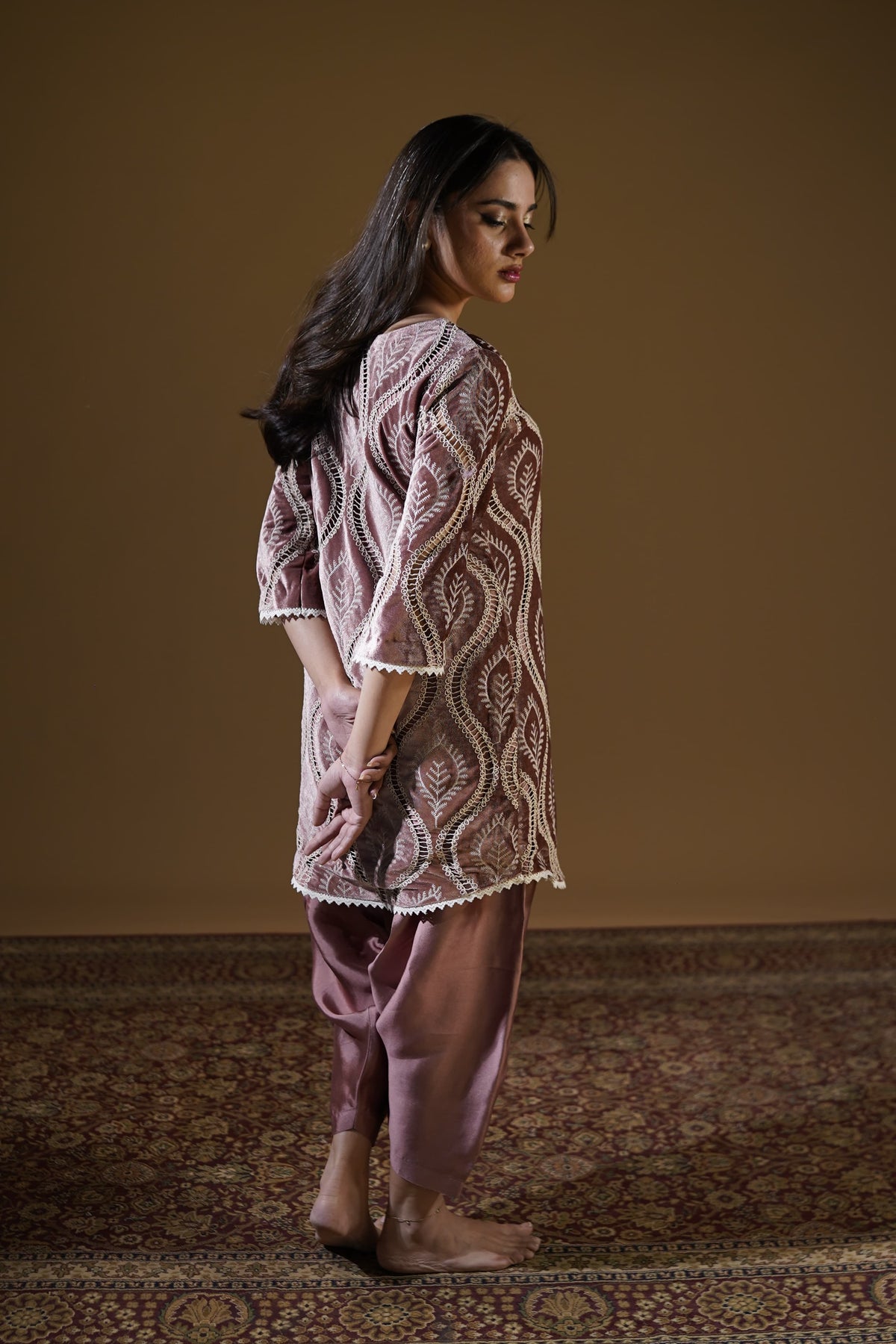 Rose Velvet Suit styled with silk shalwar