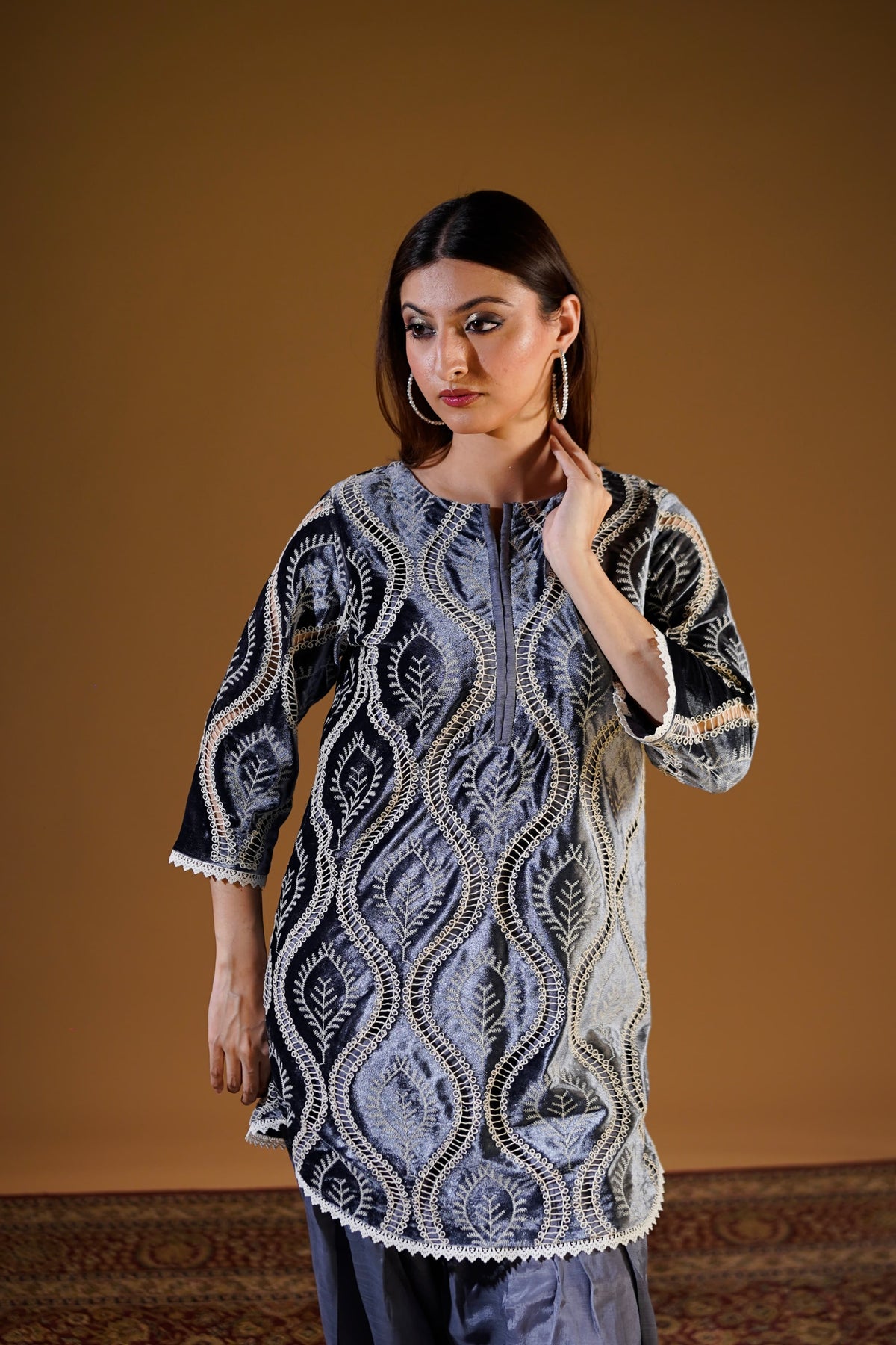 Ash Grey Velvet 2-Piece Suit — front view